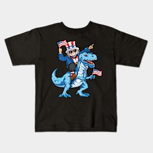 Uncle Sam Riding Dinosaur 4th Of July Kids T-Shirt